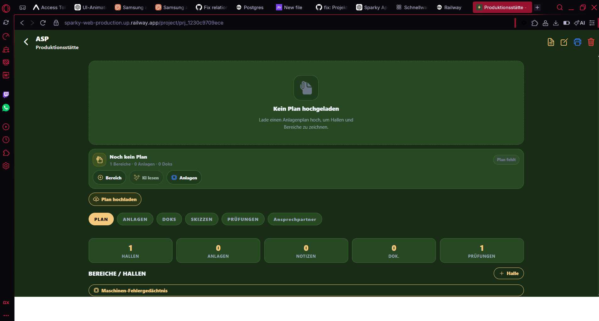 Projektansicht der Sparky Web-App